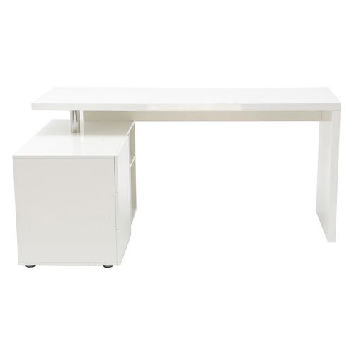 Bureau design blanc laqué rangements à gauche MAXI