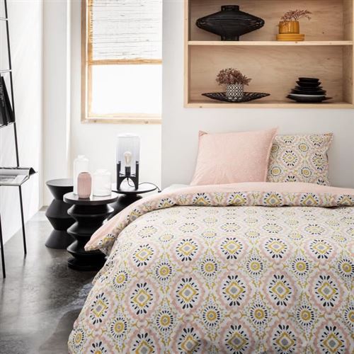 TODAY Parure de couette 100 % Coton 220x240cm SUNSHINE 3.29 - Rose et jaune