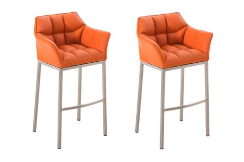 Lot 2 tabourets de bar Damaso en similicuir avec 4 pieds , Orange/Acier inoxydable