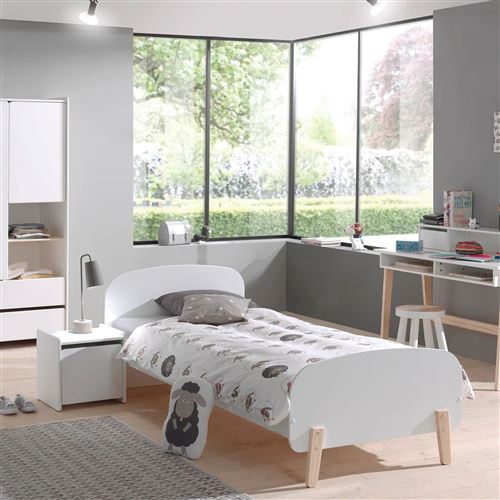 Lit enfant 90x200 blanc laqué avec sommier