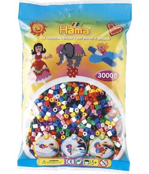 Sachet de 3000 perles a repasser hama midi couleurs assorties - loisirs creatifs - 201-00