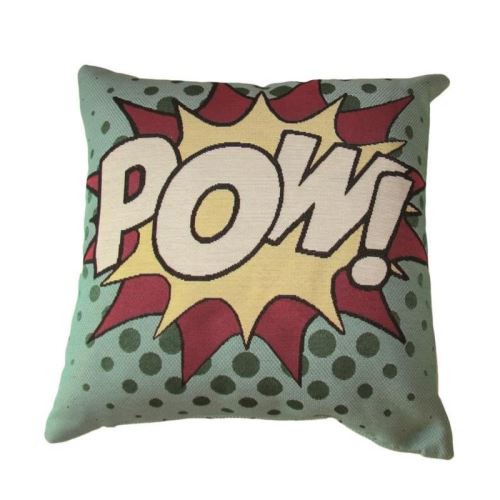 O'CBO Housse de coussin Vintage Kiss - 42 x 42 cm - Jacquard POW 450 - Fabrication Française - Vert, jaune et rouge