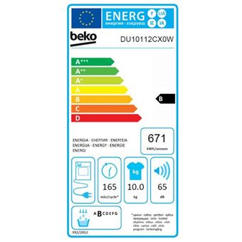 Beko BX2 DU10112CX0W - Sèche-linge - largeur : 59.7 cm - profondeur : 59.9 cm - hauteur : 84.6 cm - chargement frontal - blanc