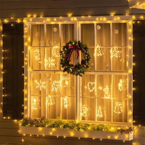 Décoration de Noël LED - décoration Lumineuse de Noël pour fenêtre -  Silhouettes Noël pour fenêtre - 18 pièces avec ventouses - Blanc Chaud,  Eclairage et jeux de lumière, Top Prix