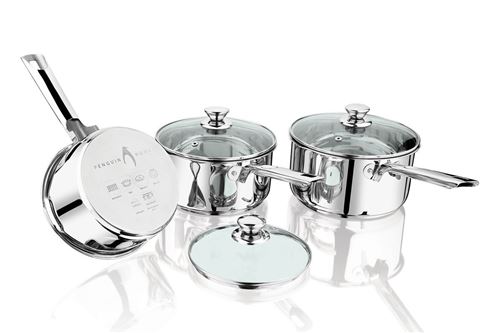 Penguin Home® Poignée Rivetée Casseroles en Acier Inoxydable avec Couvercles  en Verre 3-Pièce Set - Casserolerie - Achat & prix