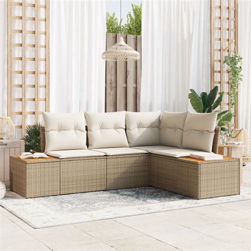 Non Communiqué Beige Ensemble De Canapés De Jardin 4 Pièces Avec Coussins Poly Rotin Acacia
