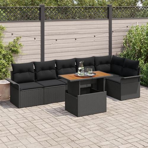 Vidaxl Noir Ensemble De Canapé De Jardin 7 Pc Poly Rotin - Image 3