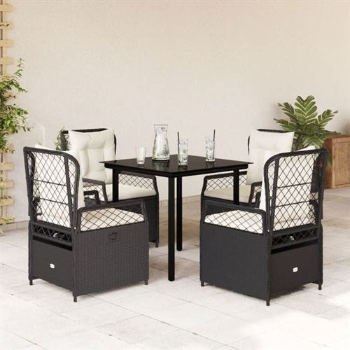 Vidaxl Noir Ensemble À Manger De Jardin Coussins 5Pcs Résine Tressée 3262965 - Image 3