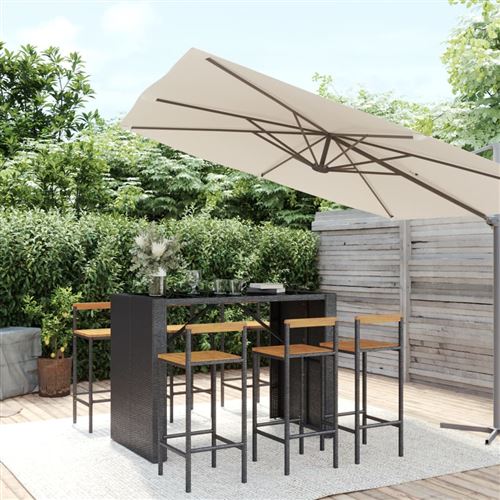 Vidaxl ensemble de bar jardin 7 pcs noir poly rotinbois massif acacia