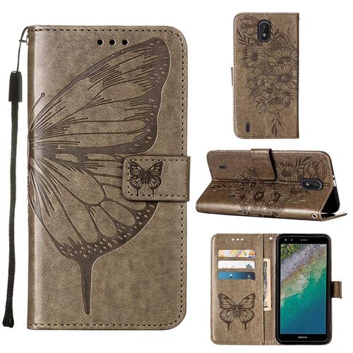 MPFRANCE Housse pour Nokia C01 Plus Gris [Papillon V3]