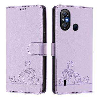 Coque Portefeuille Flip Violet Pour IPhone 15 - Motif Chat Et Fleurs, Protection Antichoc