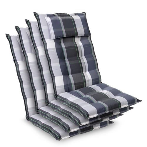 Coussin de chaise de jardin -Blumfeldt Sylt -120 x 50 x9 cm -4 pièces -Carreaux Bleus