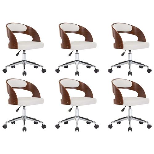 vidaXL Chaises pivotantes à dîner 6pcs Blanc Bois courbé et similicuir