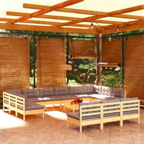 Non Communiqué Gris Salon De Jardin Modulable Vidaxl Bois 14 Pieces X 63.5 X 62.5 13 Personnes