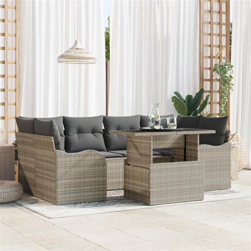 Salon de jardin modulable GENERIQUE rotin 7 pieces 6 personnes 100 x 124 x 100 cm gris