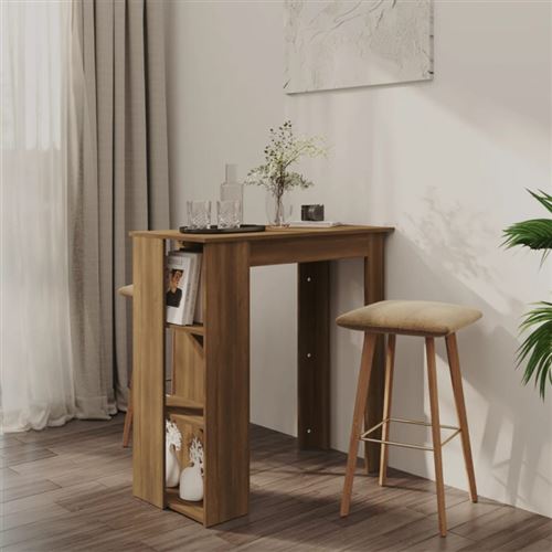 VIDAXL - Table de bar avec étagère - Chêne - Marron - Image 3