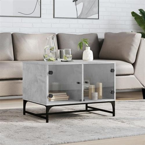 VIDAXL - Table d'appoint - Table basse avec portes en verre - Rangement intégré - Salon - Image 2