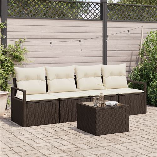 vidaXL Ensemble de Canapés 5 pc 4-Nombre de places Marron et Crème
