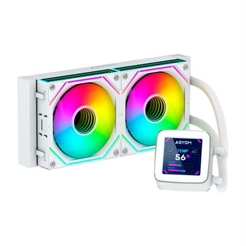 Non Communiqué Blanc Kit De Refroidissement Liquide Abysm Oceanic Lcd 240 Argb - 2 Ventilateurs 120 Mm - Éclairage Argb - Écran Lcd 2,8 - Pompe 2500 Tr/Min - Tubes 350 Mm - Couleur