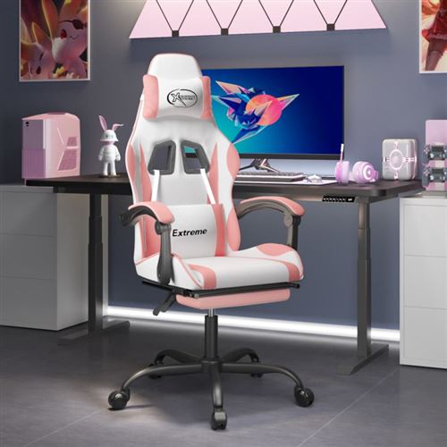 VIDAXL - Chaise Gaming Pivotante - Avec Repose-Pied - Blanc et Rose - Image 3