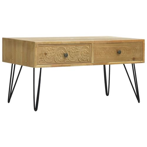 vidaXL Table basse avec 2 tiroirs Marron sculpté 80x40x40,5 cm Bois
