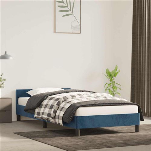 vidaXL Cadre de lit avec tête de lit Bleu foncé 90x190 cm Velours