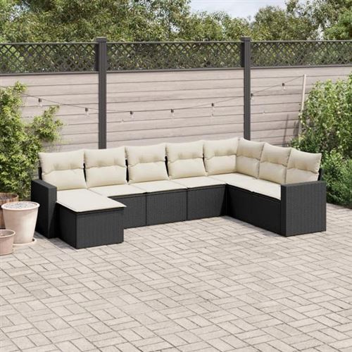 vidaXL Salon de Jardin avec Coussins 8 pcs, Canapés de Terrasse, Ensemble de Meubles de Patio, Mobilier d'Extérieur, Noir 3251693