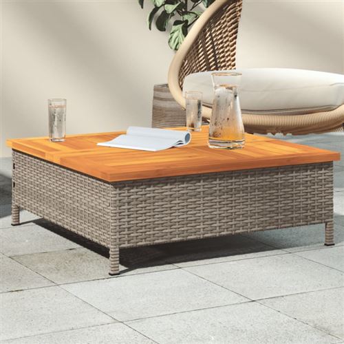 VIDAXL - Table de jardin - Résine tressée et bois d'acacia - 70x70x25 cm - Gris - Image 2