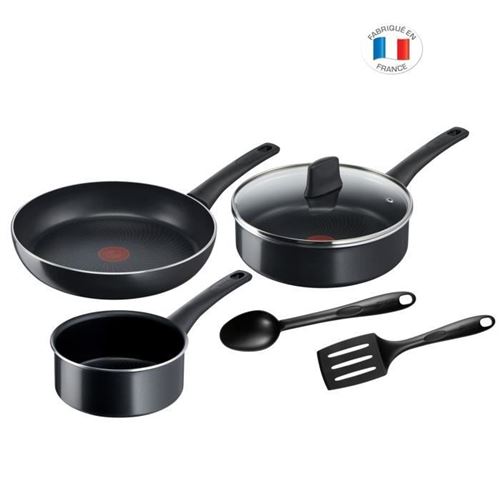 C2789602 Batterie de cuisine 6 pièces - Casserole, Poele, Sauteuse + couv verre - Induction, Antiadhésif, Fabriqué en France