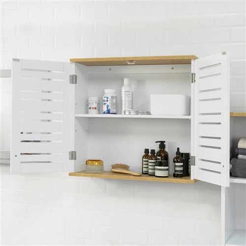 SoBuy® BZR42-W Meuble Haut de Salle de Bain avec 2 Portes Placard Commode Meuble de Rangement Mural Armoire Suspendue