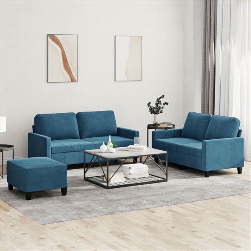 Non Communiqué Bleu Vidaxl Ensemble De Canapés 3 Pcs Avec Coussins Velours3201515
