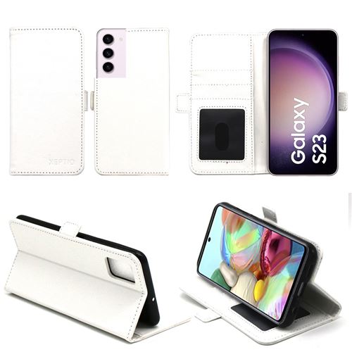 Housse blanche pour Samsung Galaxy S23 5G Etui blanc de protection Portefeuille à Rabat avec Porte Cartes XEPTIO