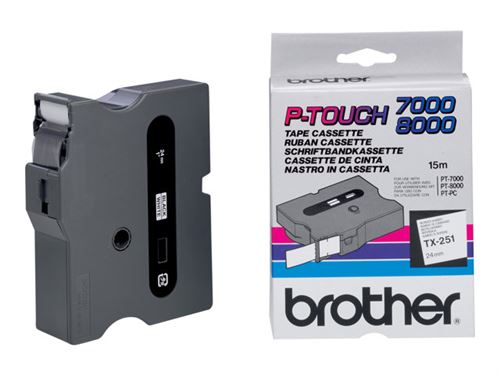 BROTHER  TX251 - Noir sur blanc - Rouleau (2,4 cm) ruban lamin&eacute; - pour P-Touch PT-30, PT-7000, PT-8000, PT-PC 