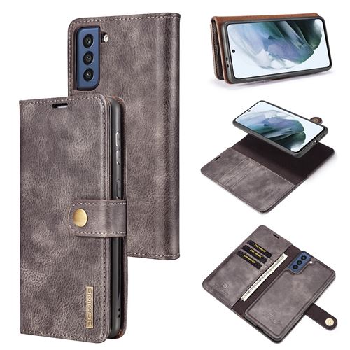 Coque pour Samsung Galaxy S22 Ultra 5G Etui Frusde en PU cuir avec fonction support et Porte-carte - Gris
