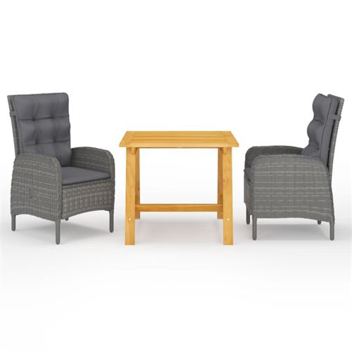 Ensemble à manger de jardin 3 pcs Gris