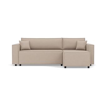 Jonas - canapé d'angle réversible 4 places convertible avec coffre en tissu texturé - Beige - 1