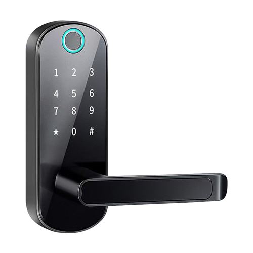 Serrure de porte intelligente – 5-en-1, entrée sans clé, empreinte digitale, contrôle par application Wi-Fi, pêne dormant électronique, sécurité résidentielle, design en alliage d aluminium Noir