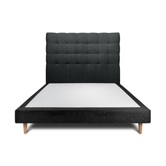 Lit 150x190cm avec tête de lit capitonnée bouclette et sommier tapissier Noir - Hauteur totale : 29cm - 1