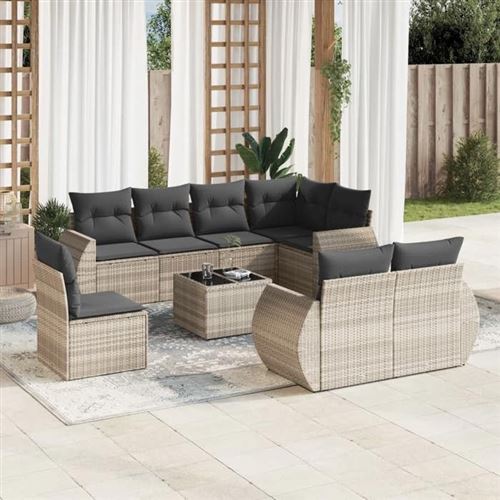 vidaXL Salon de Jardin avec Coussins 9 pcs, Canapés avec Dossier, Ensemble de Meubles, Mobilier de Terrasse Patio, Gris 3221651