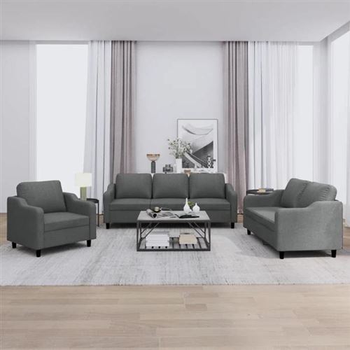 Vidaxl Gris Ensemble De Canapés 3 Pcs Avec Coussins Foncé Tissu - Image 2