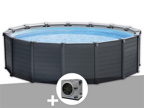 Kit piscine tubulaire Intex Graphite ronde 4,78 x 1,24 m + Pompe à chaleur