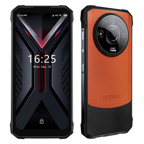 HOTWAV T7 Pro Téléphone Portable 6.6 Android 13, 6280mAh, 12(6+6)Go+256Go, 64MP+16MP,Empreinte digitale/Face ID,Dual SIM 4G - Orange