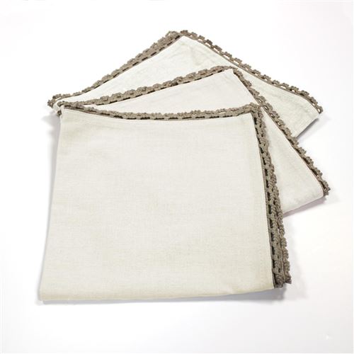 3 serviettes de table 40 x 40 cm coton uni+dentelle femina Naturel