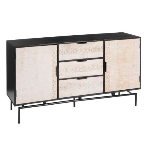 Buffet 2 portes 3 tiroirs en bois de manguier et noir FLORIAN
