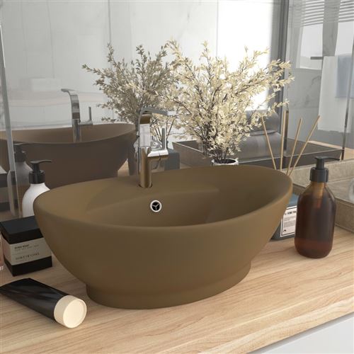 Vidaxl - Lavabo ovale de luxe à trop-plein Crème mat 58,5x39cm Céramique