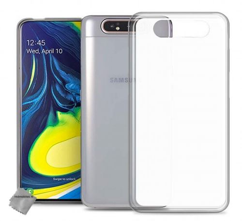 Housse etui coque pochette silicone gel fine pour Samsung Galaxy A80 avec verre trempe - BLANC TRANSPARENT