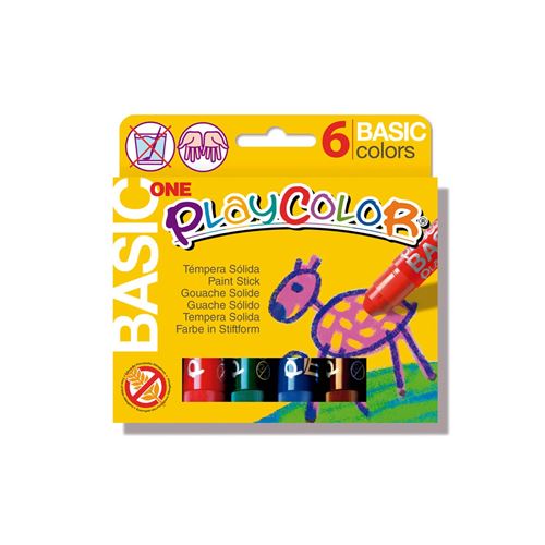 Stick de peinture gouache solide 10 g - 6 couleurs assorties - BASIC ONE - PLAYCOLOR