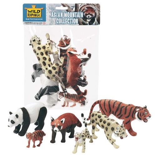 Wild Republic Panda, Léopards des neiges, Tigres, Sacoche en panda rouge pour montagne asiatique, 6 Pièces