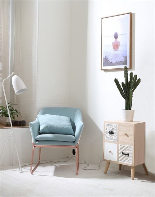 Table De Chevet Sirio Contemporain Naturel, Blanc - Pour Chambre - Tiroirs, Commode, Table, Lit