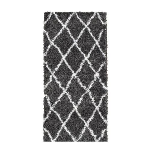 ASMA Tapis de couloir Shaggy - Style berbere - 80 x 140 cm - Gris - Motif géométrique